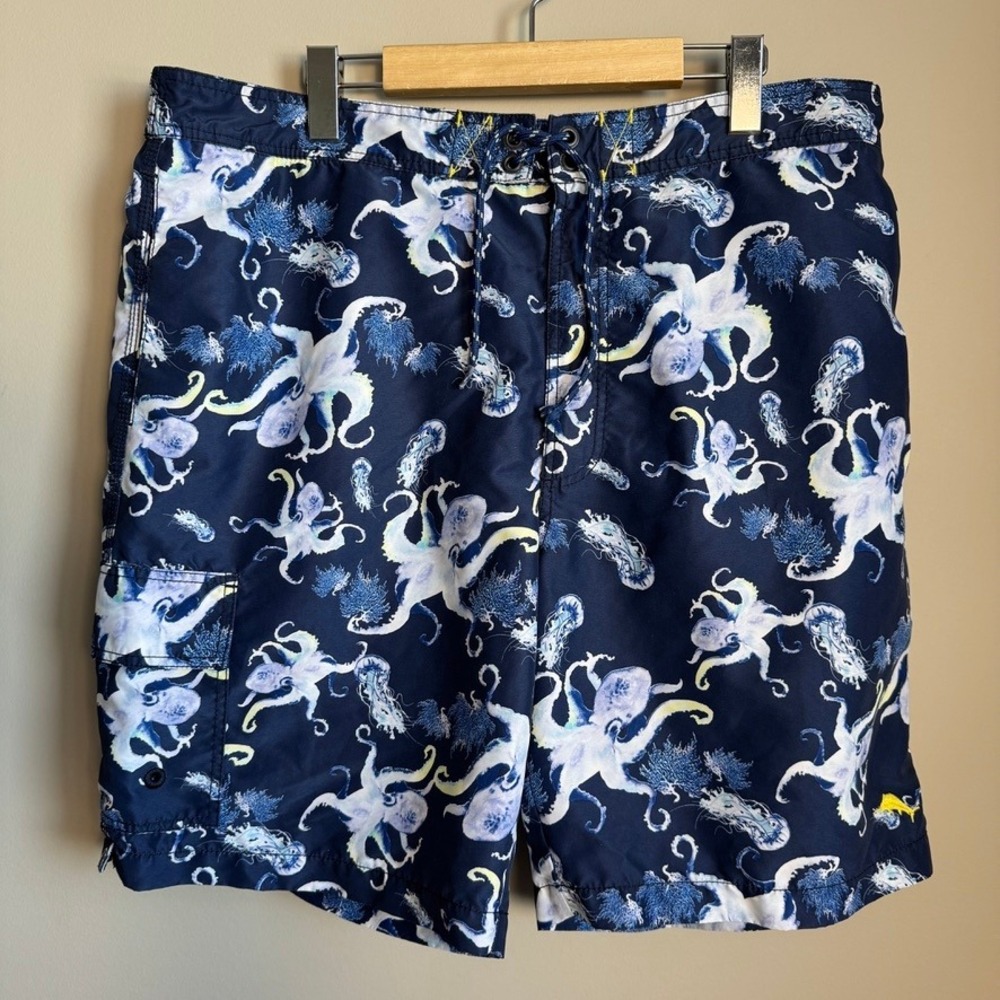 Tommy Bahama Relax Octopus Print Swim Trunks Navy Blue Board Shorts XL Marine